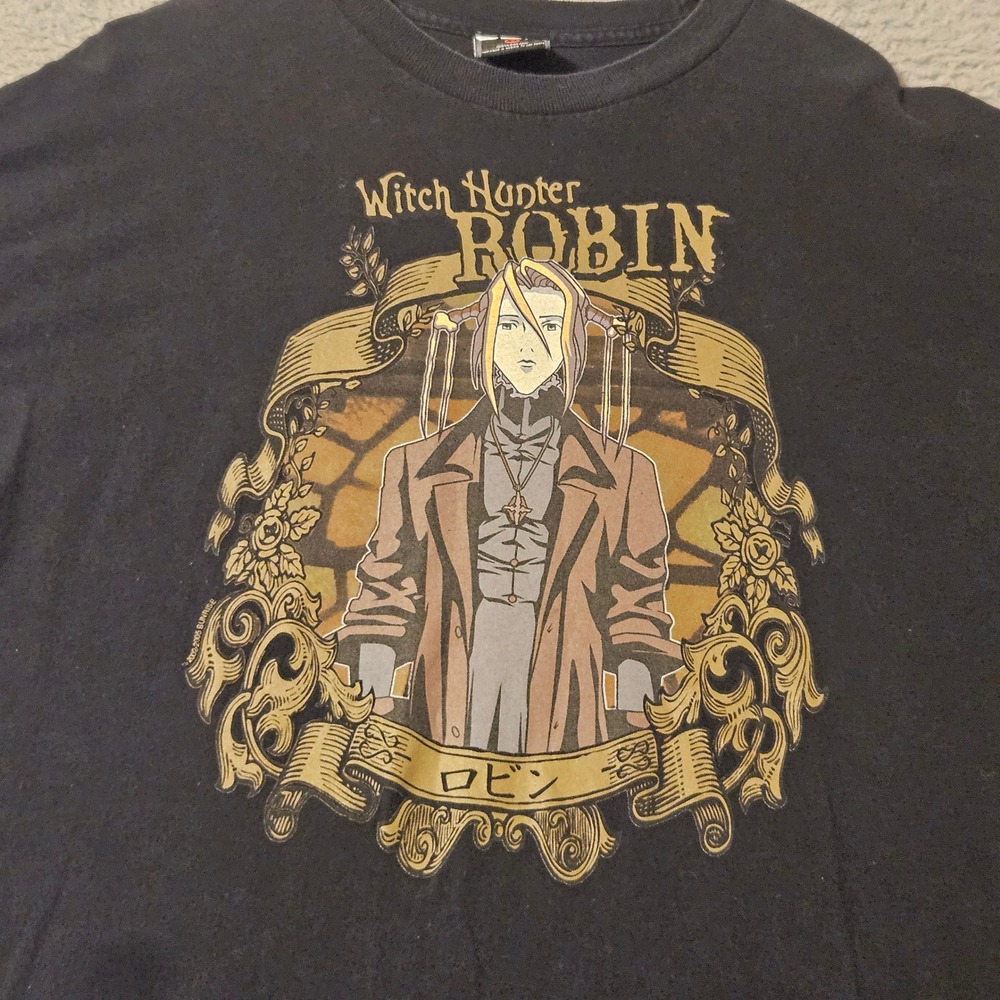 Vintage Witch Hunter Robin Anime Shirt ODM Mens XL Black Graphic Tee T